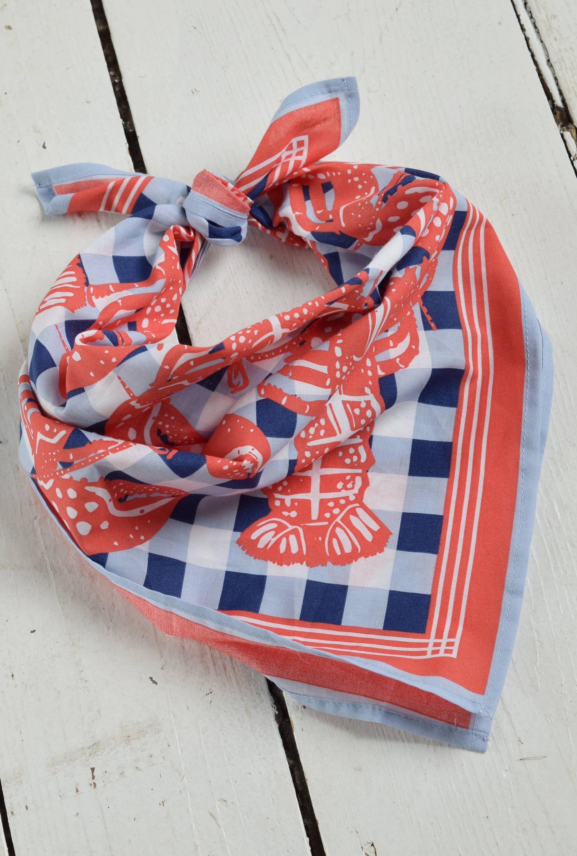 Lobster Bandana - 100% Cotton - Nautical Gingham - Hanky