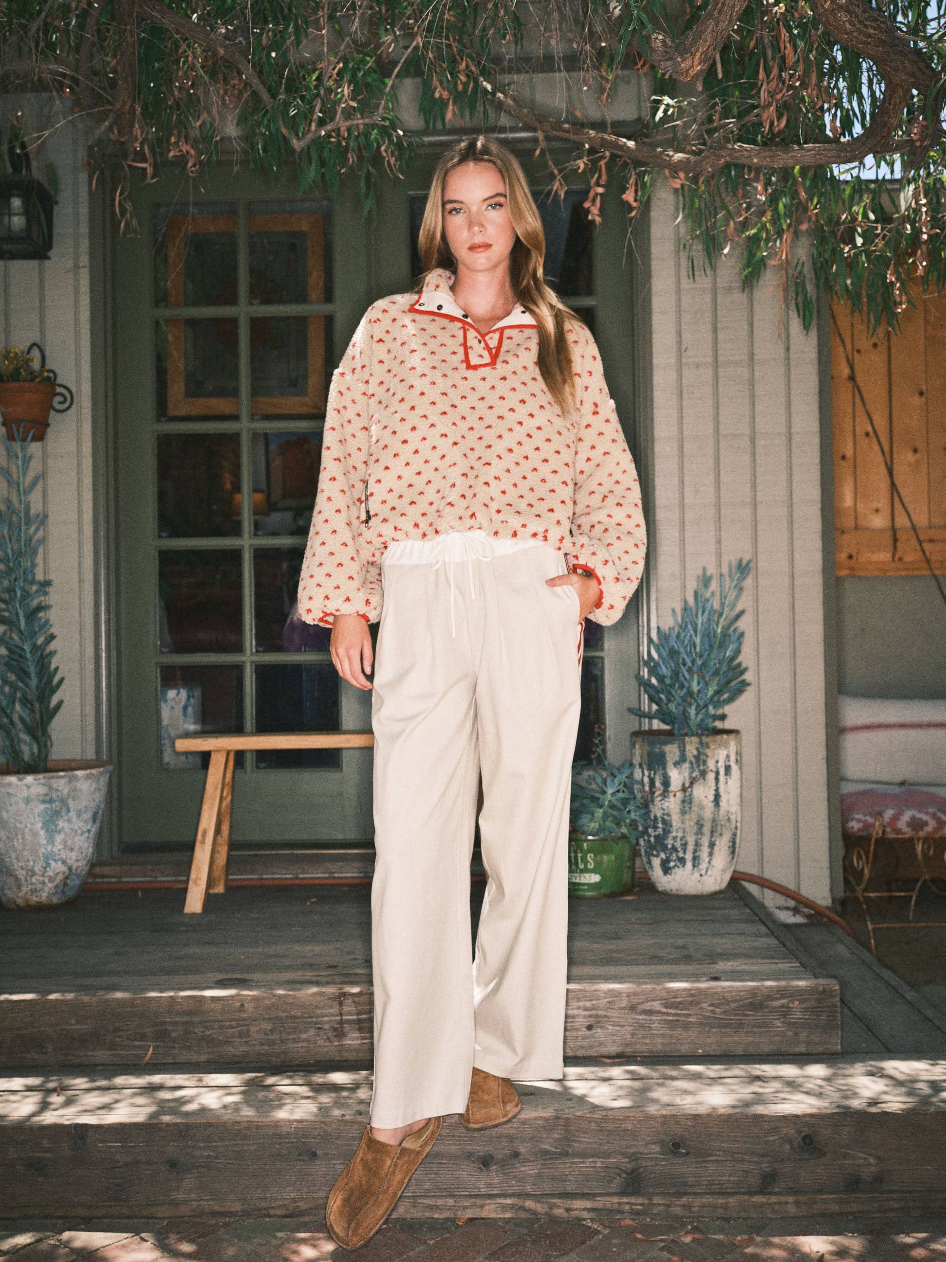 AJJ5366 HEART PRINT TEDDY BEAR PULLOVER JACKET