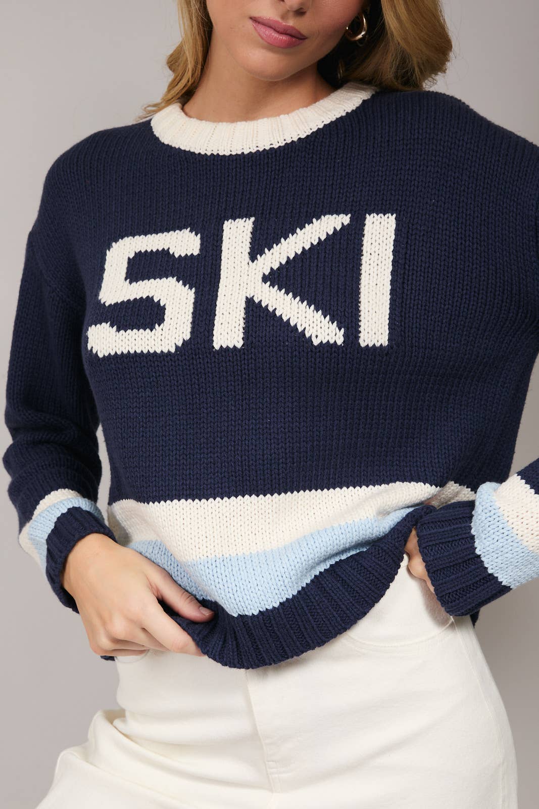 ROUND NECK LONG SLEEVE "SKI" SWEATER