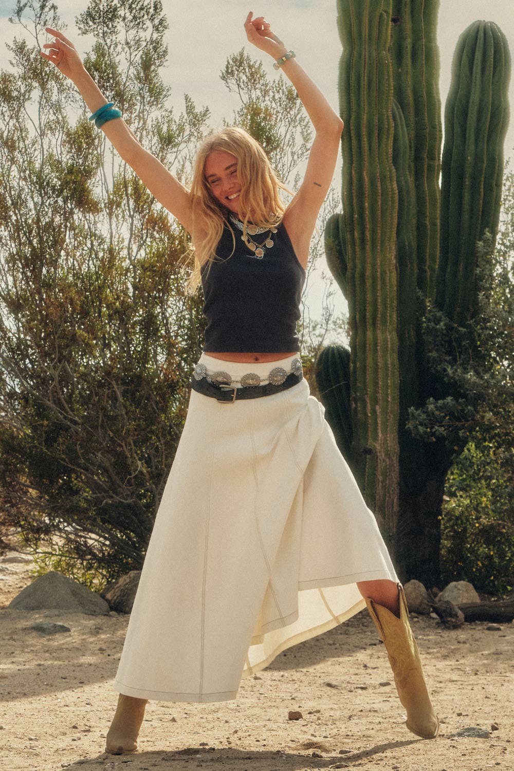 Twill Denim Paneled A-Line Maxi Skirt