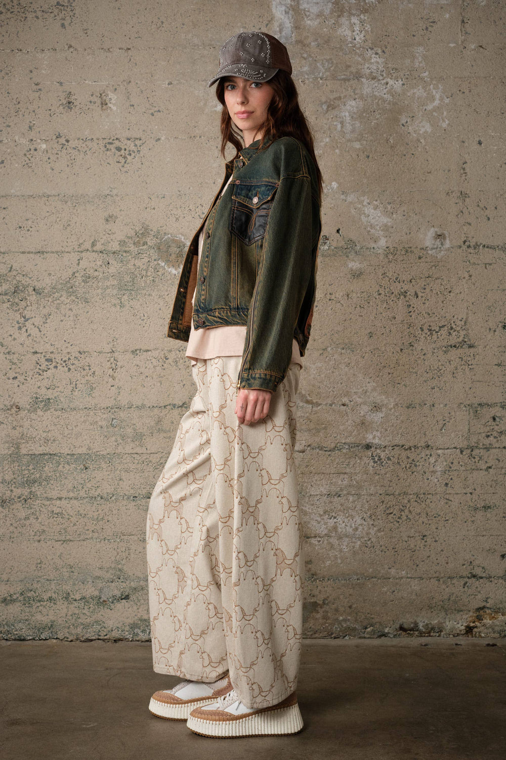 Horse Pattern Studded Baggy Pants