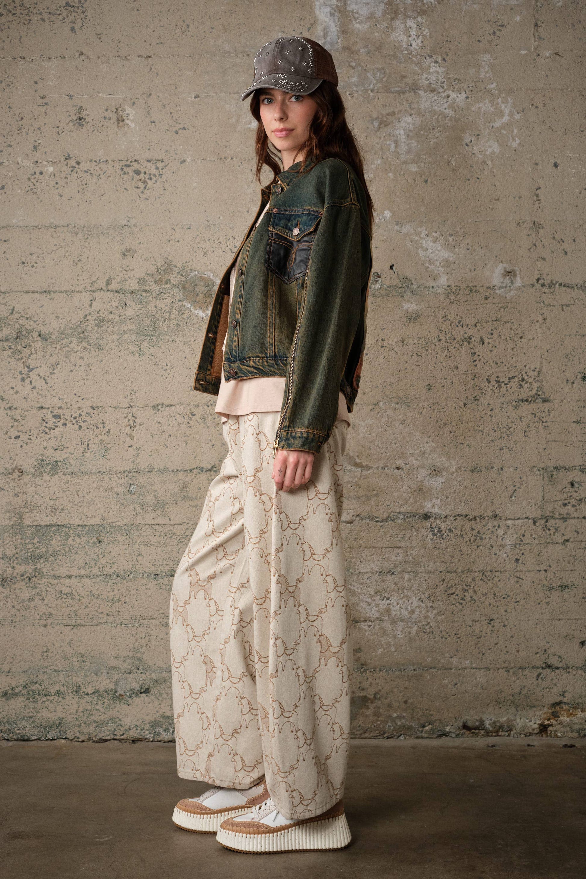 Horse Pattern Studded Baggy Pants