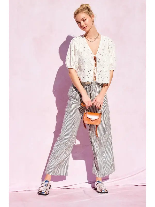 STRIPED WIDE LEG PANTS