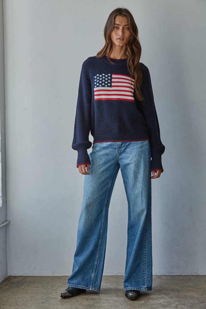 Knit Sweater American Flag Pullover