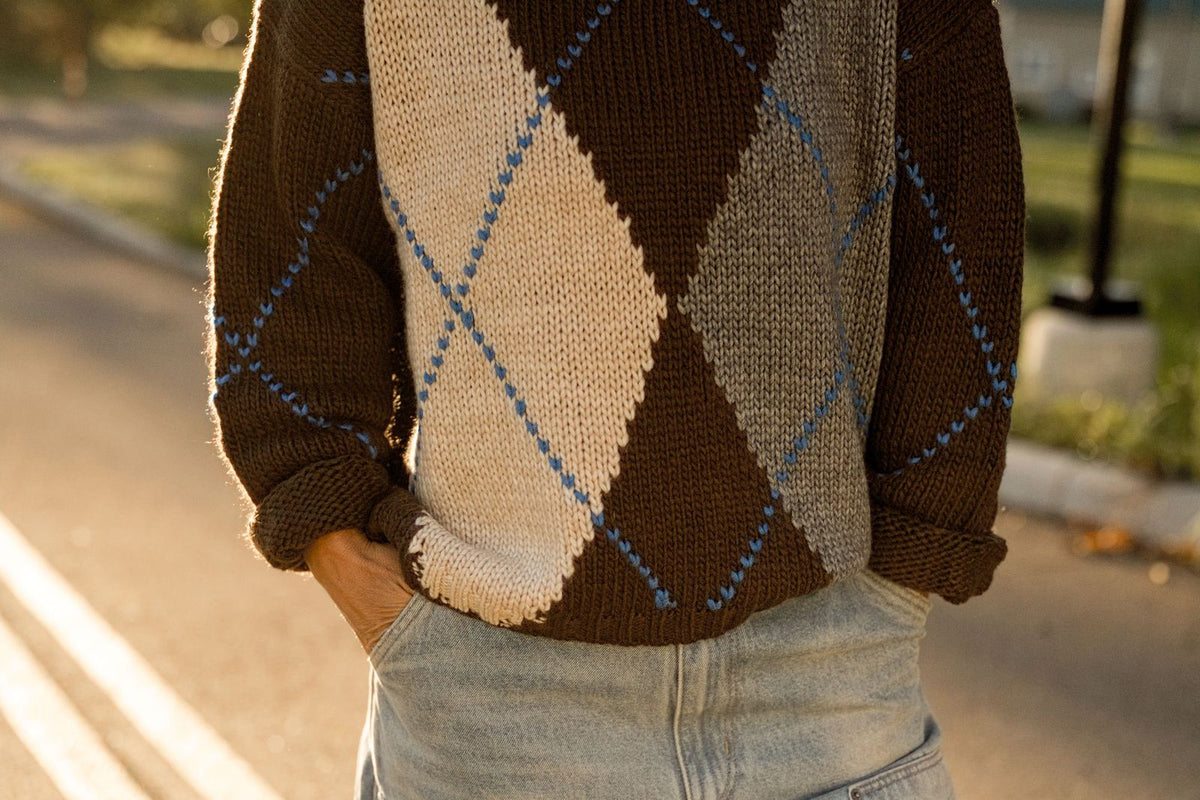 Argyle Roll Neck Sweater Top