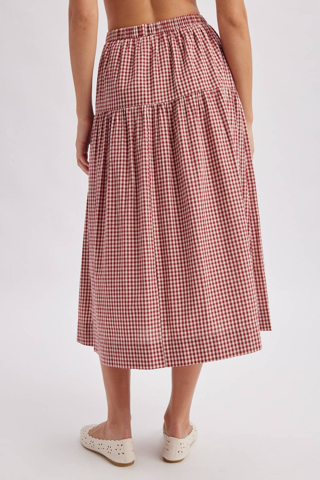 GINGHAM TIERED MAXI SKIRT