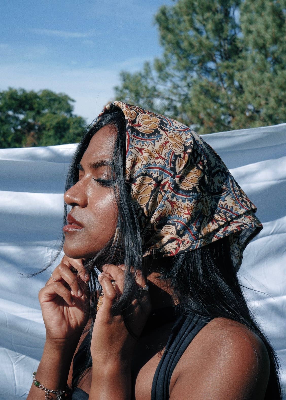 Golden Bloom - Kalamkari Cotton Bandana