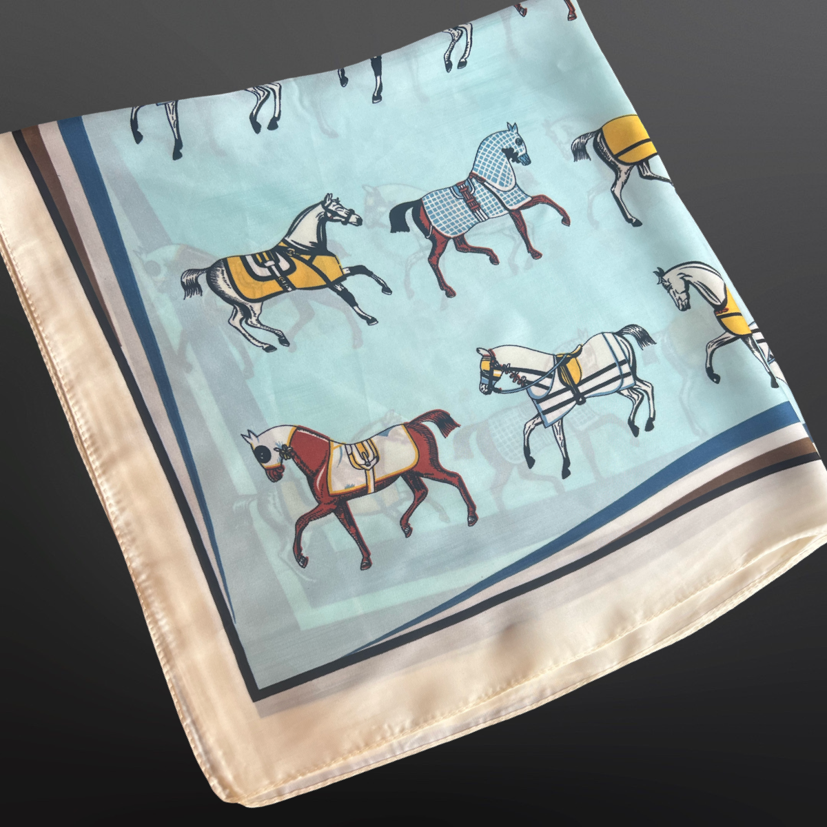 Winter Horses Blue Satin Scarf