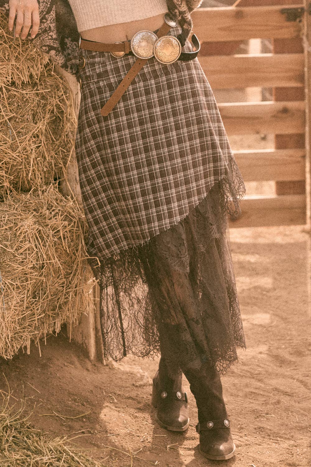 Buckled-Waist Asymmetrical Tiered Maxi Skirt