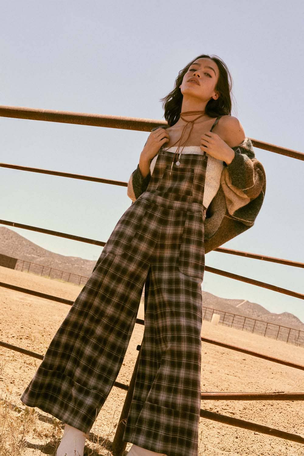 Plaid Flannel Wide-Leg Overall Jumpsuit