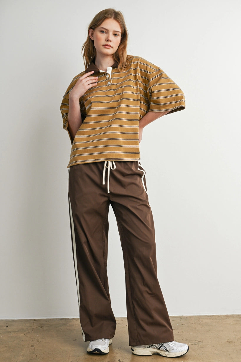 Striped Drawstring Wide-Leg Pants