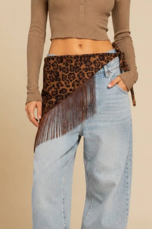 Wild Rhythm Leopard Fringe Waist Scarf