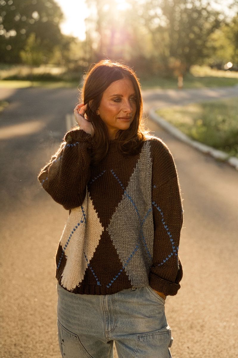 Argyle Roll Neck Sweater Top