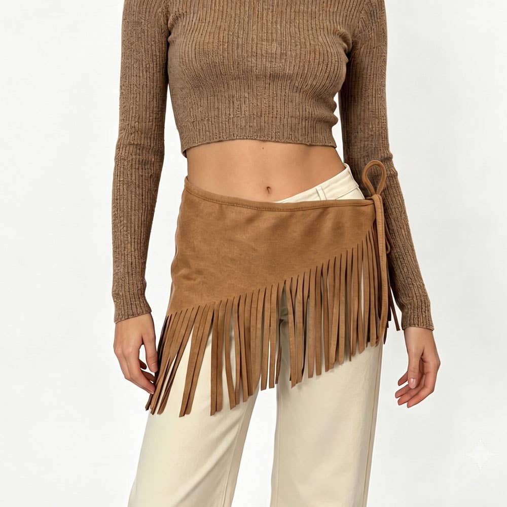 SUEDE TRIANGLE LASET CUT FRINGE SCARF