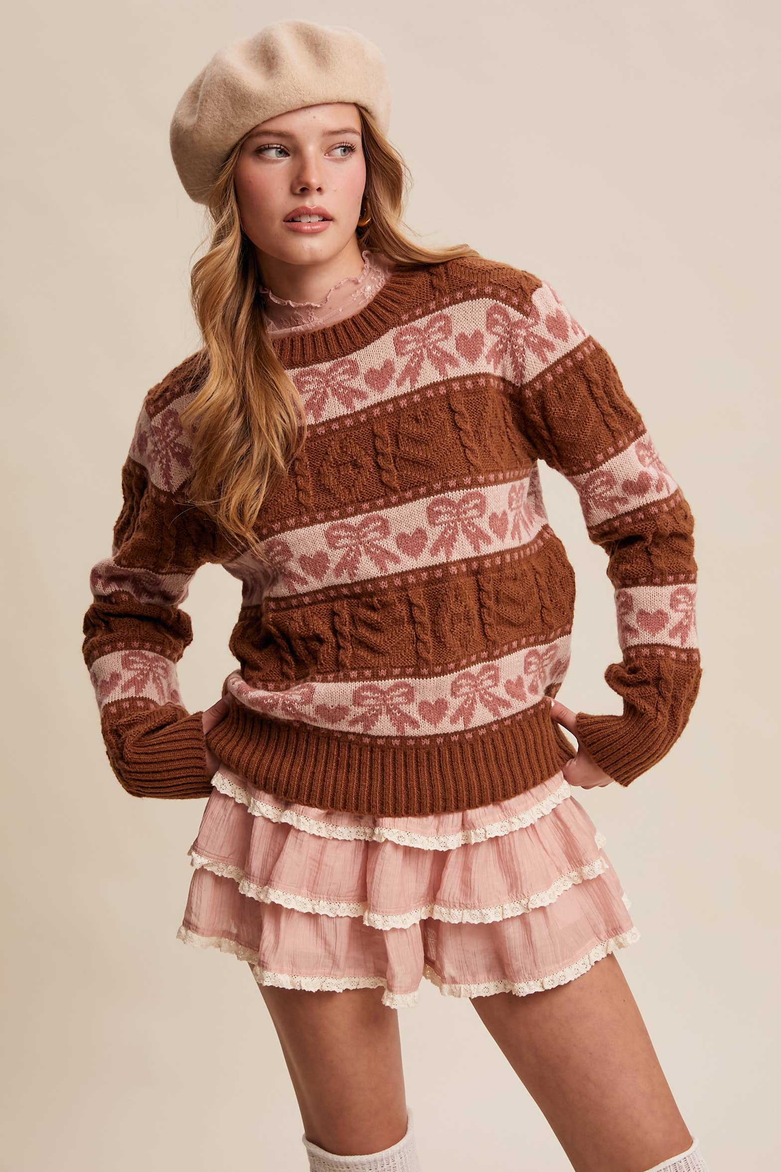 Bow & Heart Knit Pullover LSW1017