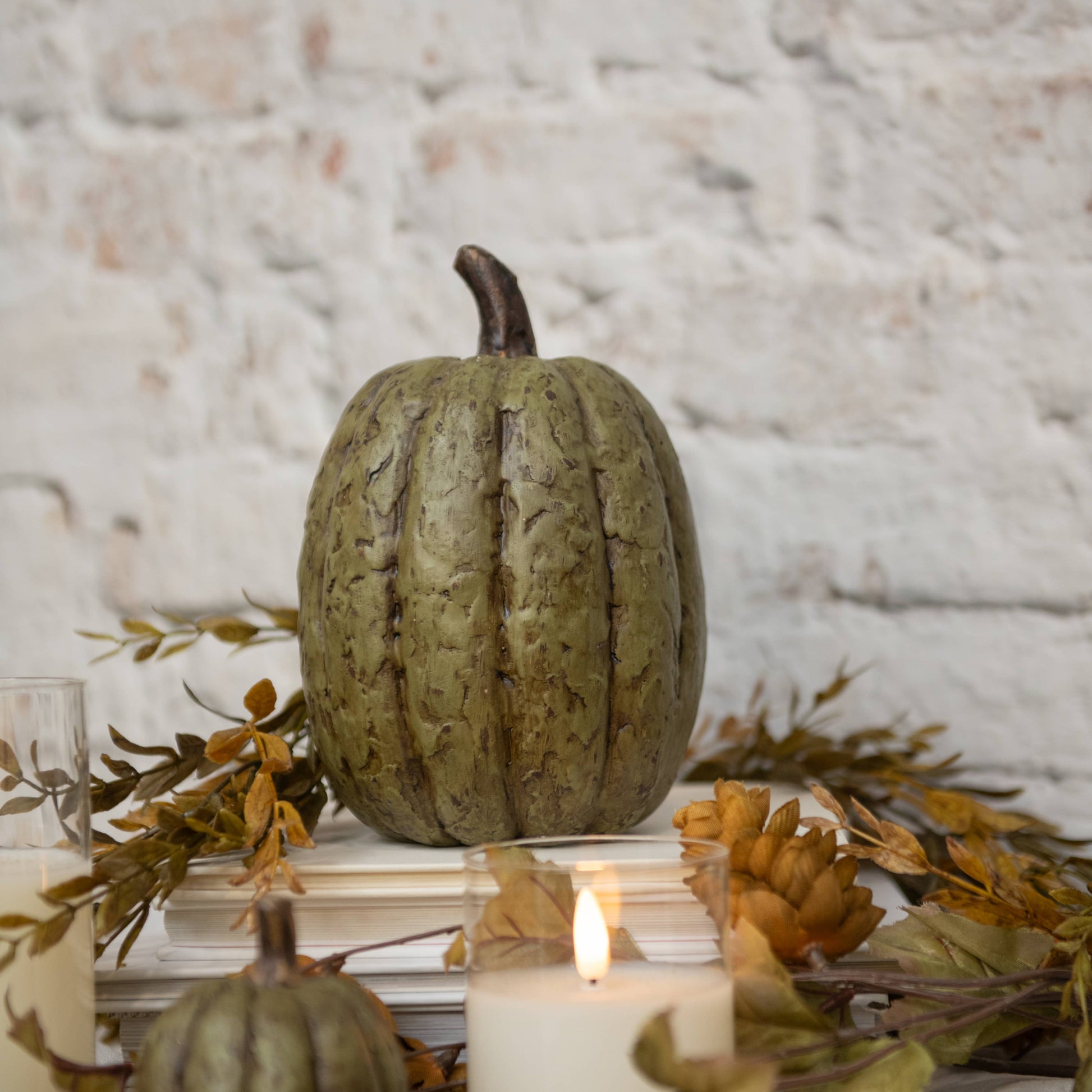 7.5" OLIVE GREEN TALL PUMPKIN