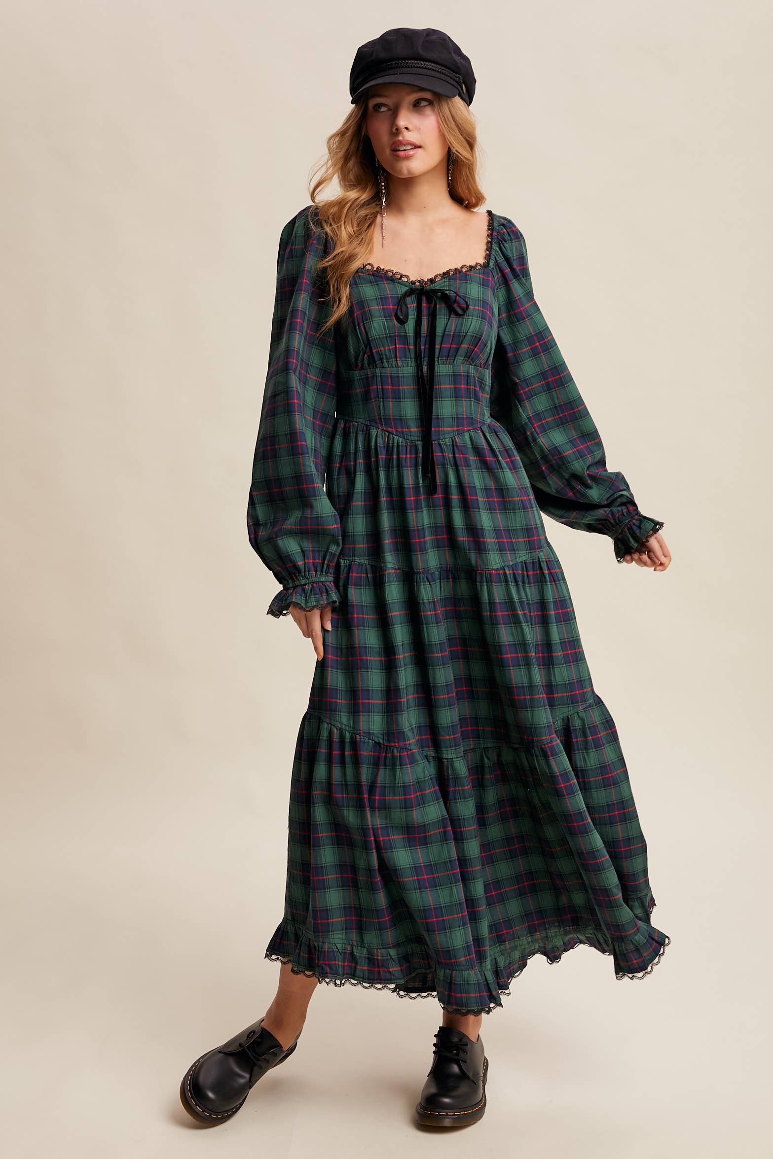 Plaid Tiered Maxi Dress LD1598