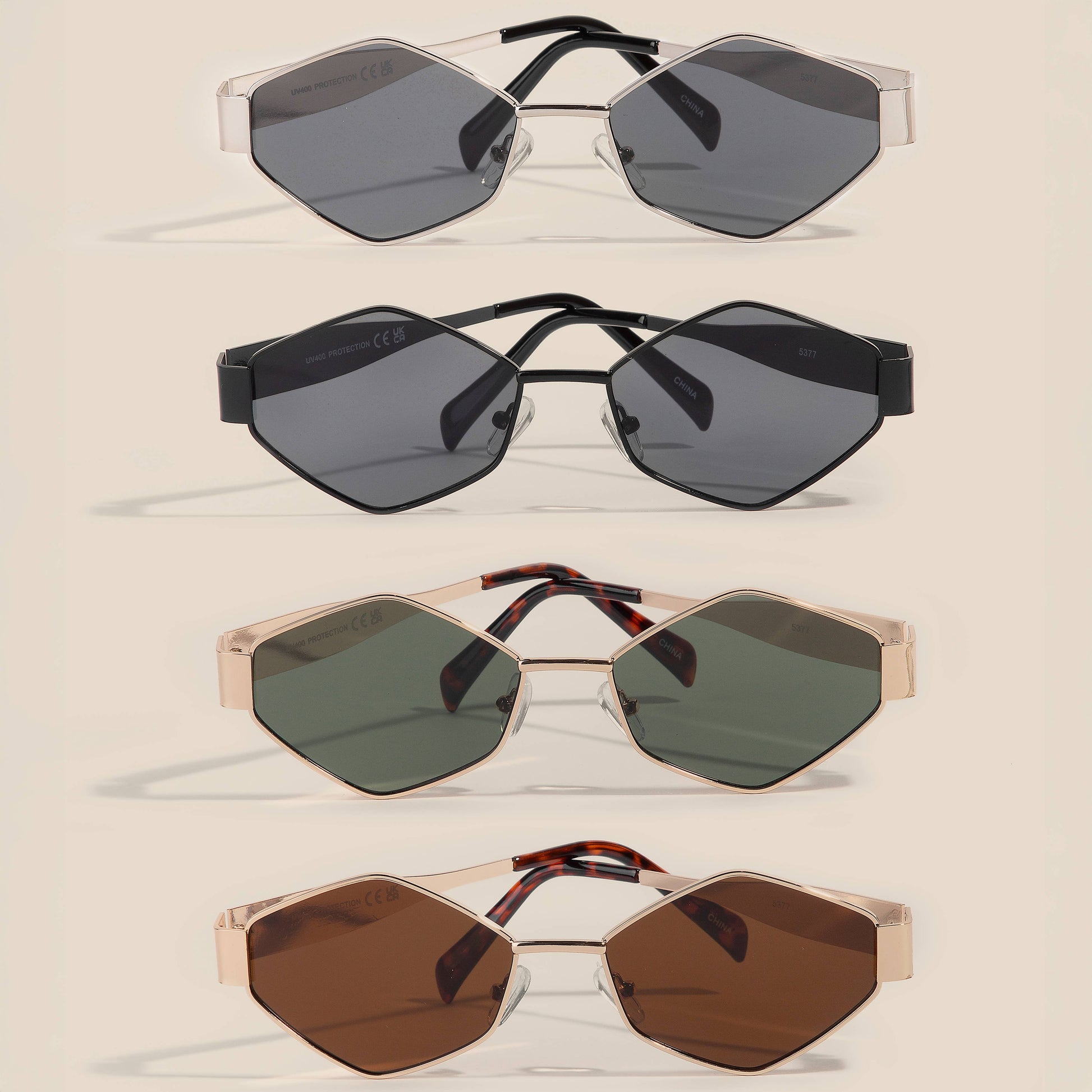 Metallic Frame Wide Hexagon Sunglasses Set