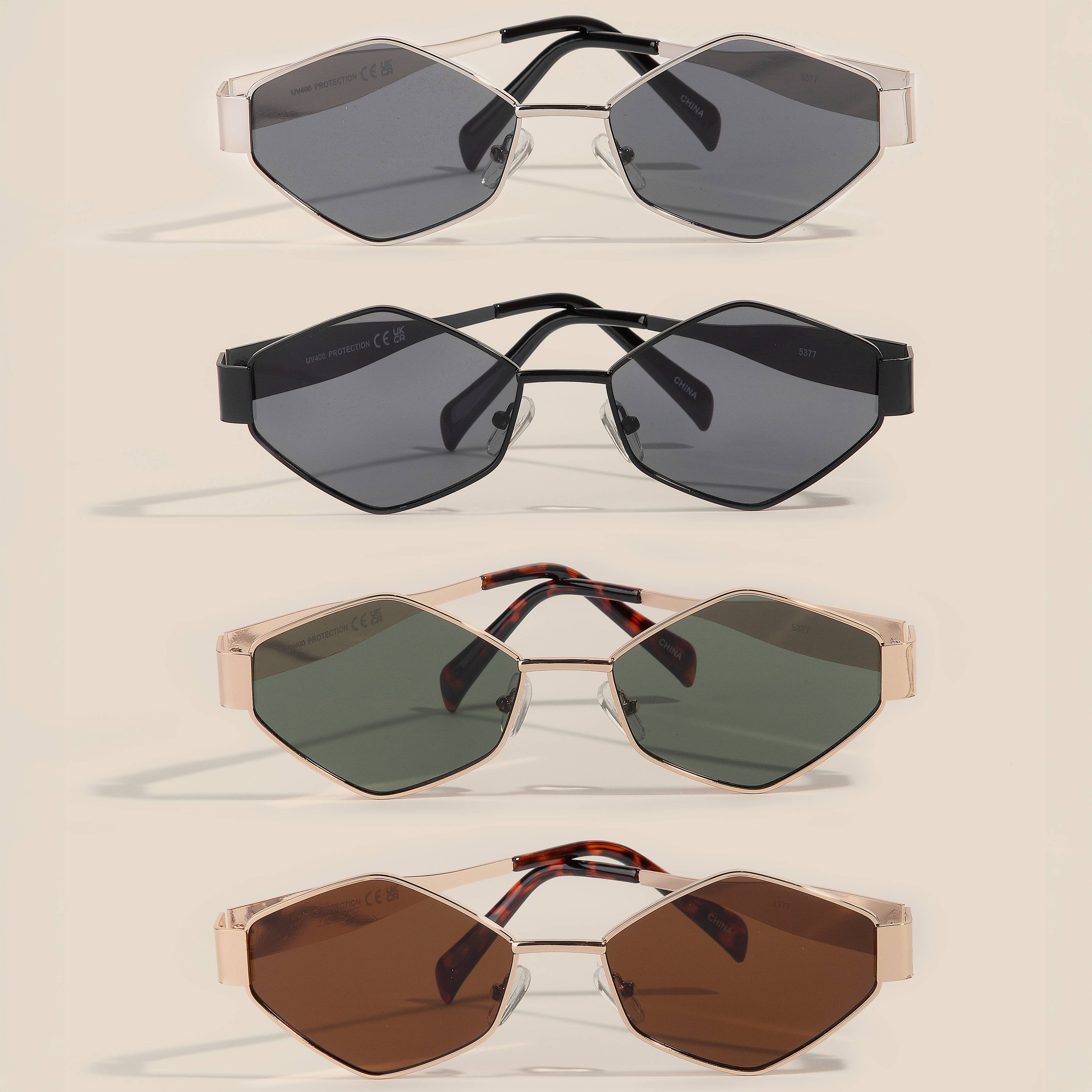 Metallic Frame Wide Hexagon Sunglasses Set