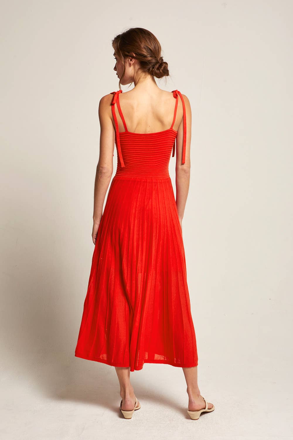 Everly Mixed Media Midi Dress - POPPY