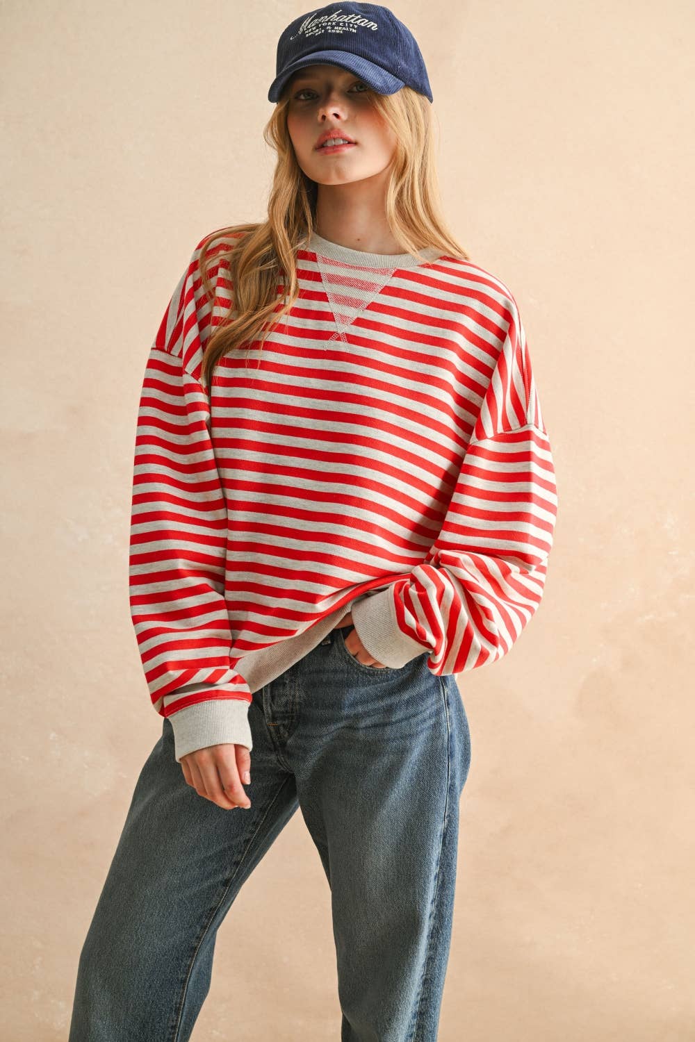 STRIPED KNITTED LONG SLEEVE PULLOVER