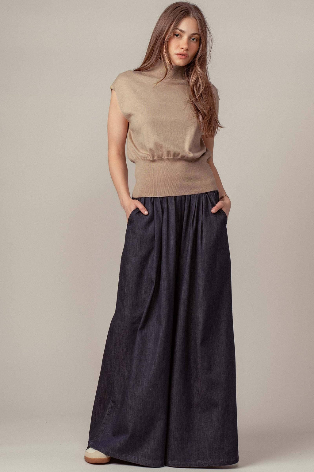 Sleeveless Mock Neck Wool Blend Knit Top