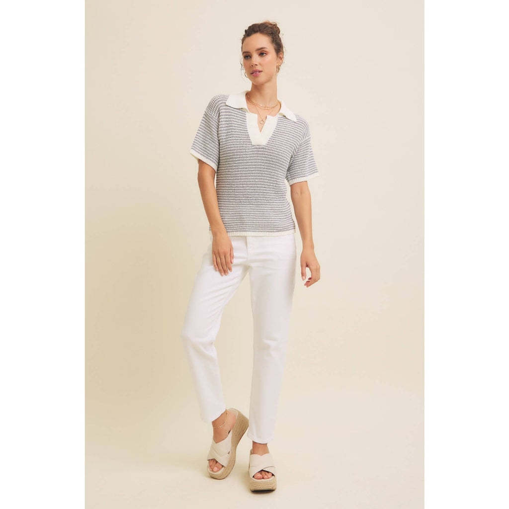 LIGHTWEIGHT BOUCLE SWEATER STRIPE TOP