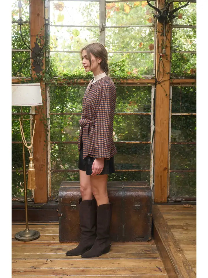 Round Neck Waist Tie Jacket