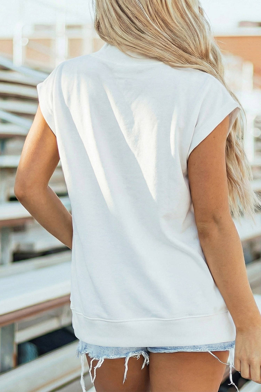 USA Flag Embroidered High Neck Cap Sleeve Top