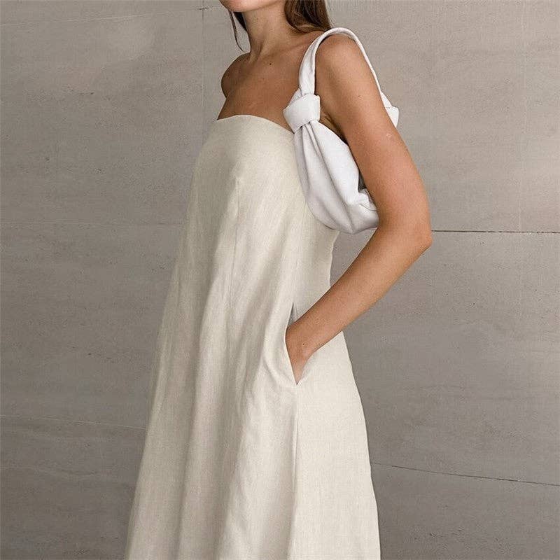 Solid Color Strapless Backless Maxi Dress - KHAKI