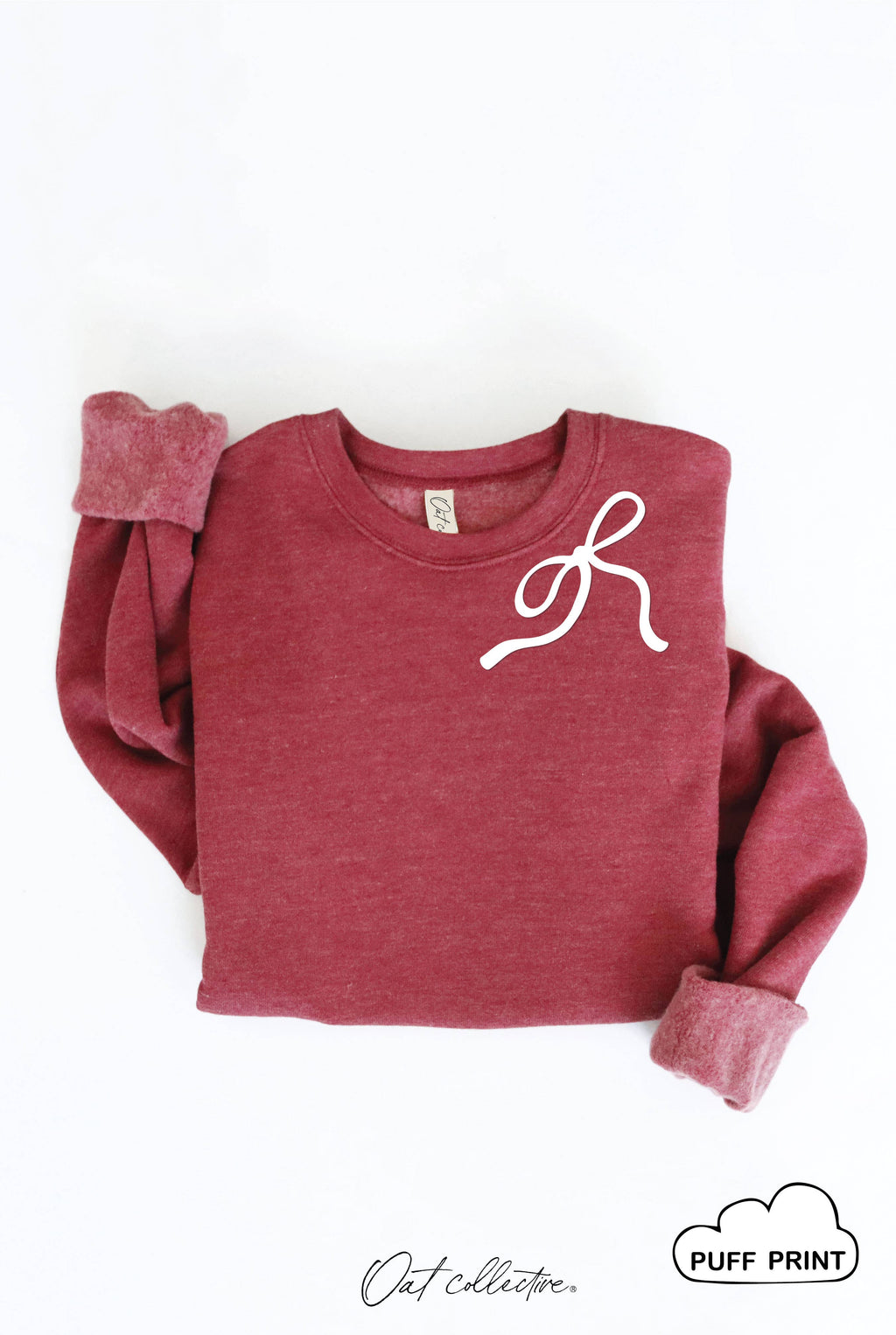 RIBBON BOW PUFF NECKLINE  Graphic Sweatshirt