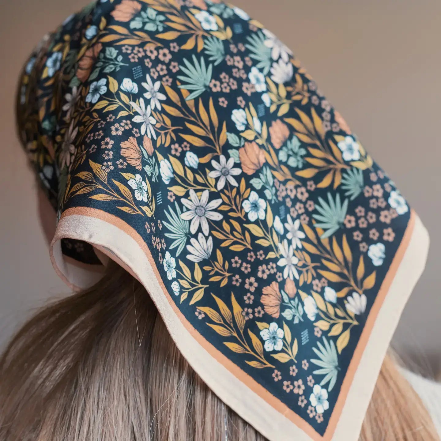Midnight Garden Silk Bandana Scarf 23" Floral Accessory