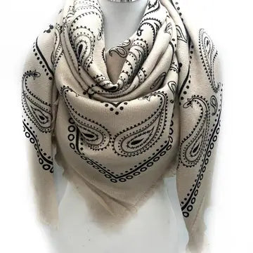 Ultimate Soft Large Square Scarf (with bandana pattern and long fringe)