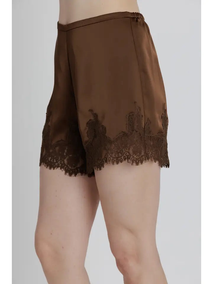 Lace Trim Satin Shorts