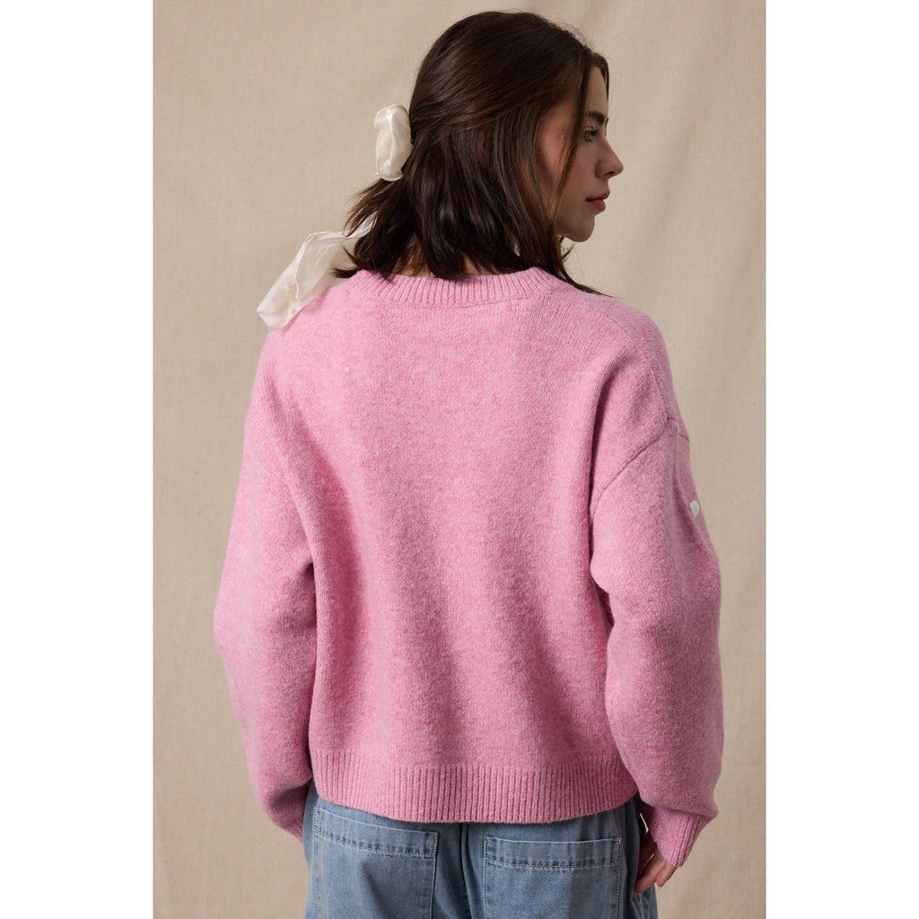 3D HEART BRUSHED SWEATER