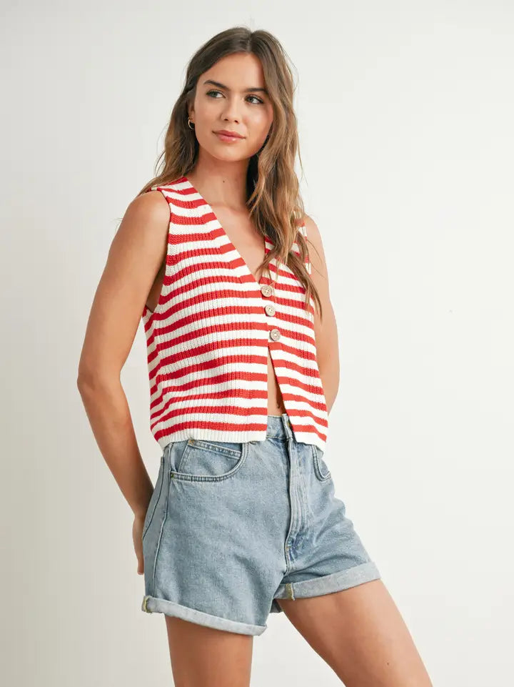 Striped Button-Front Sweater Vest