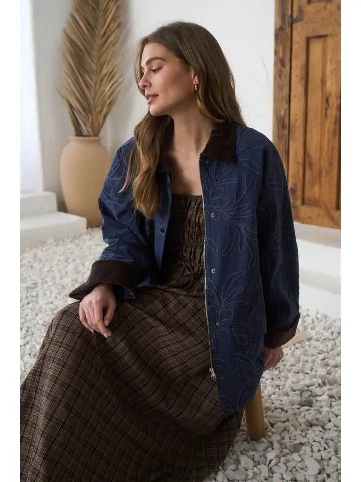 Embroidered Contrast Collar Jacket