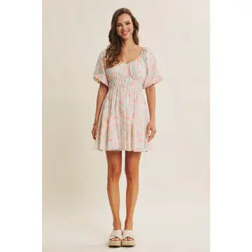 SPRING MOMENTS AIRY WATERCOLOR FIT AND FLARE MINI DRESS