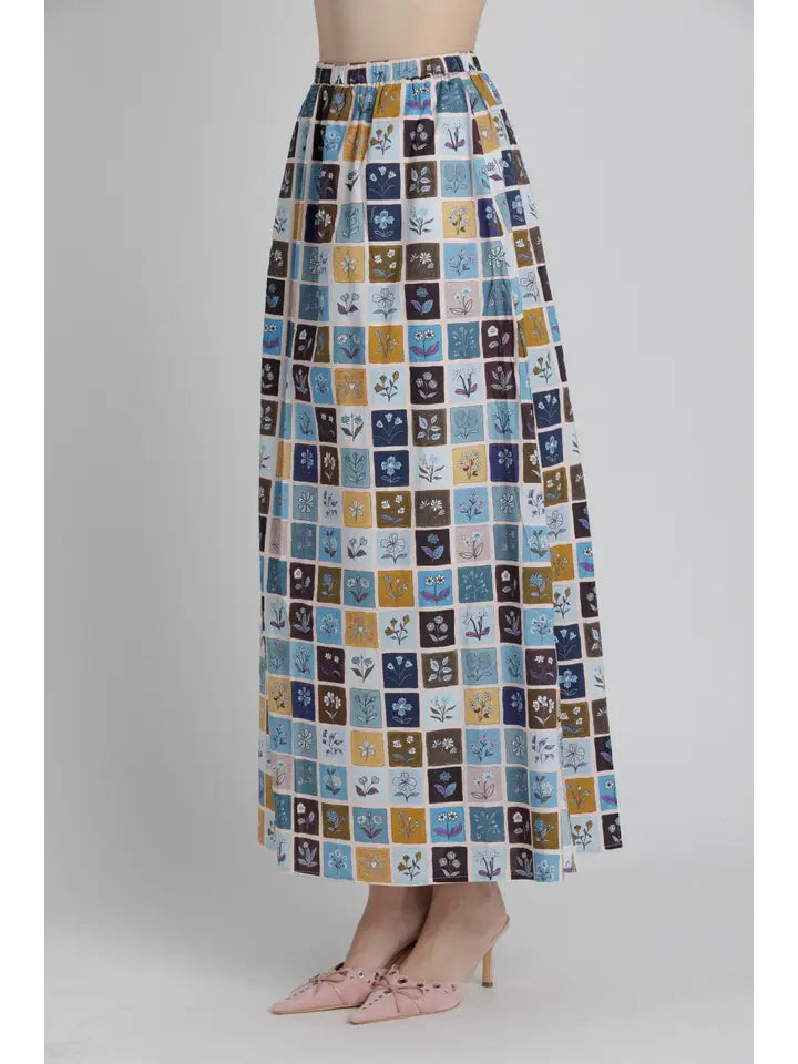 Printed Midi Skirt W/ Slit