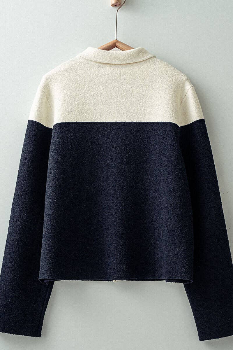 Colorblock Button-Up Cropped Coat