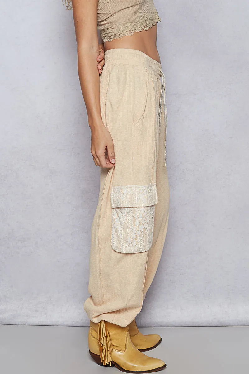 Drawstring Lace Pocket Patch Joggers