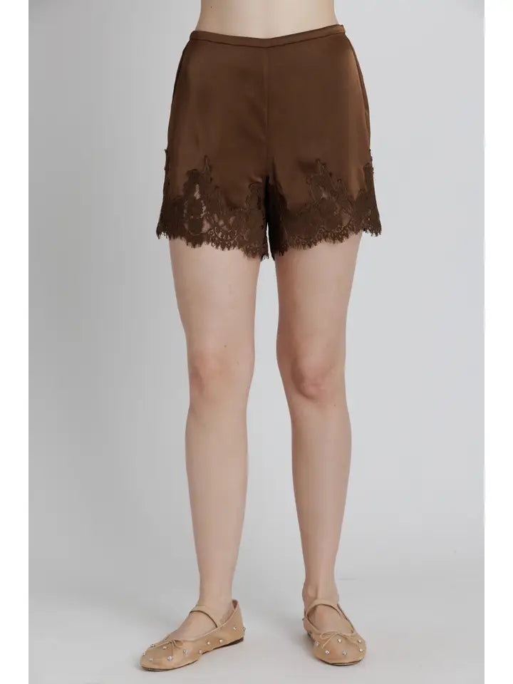 Lace Trim Satin Shorts