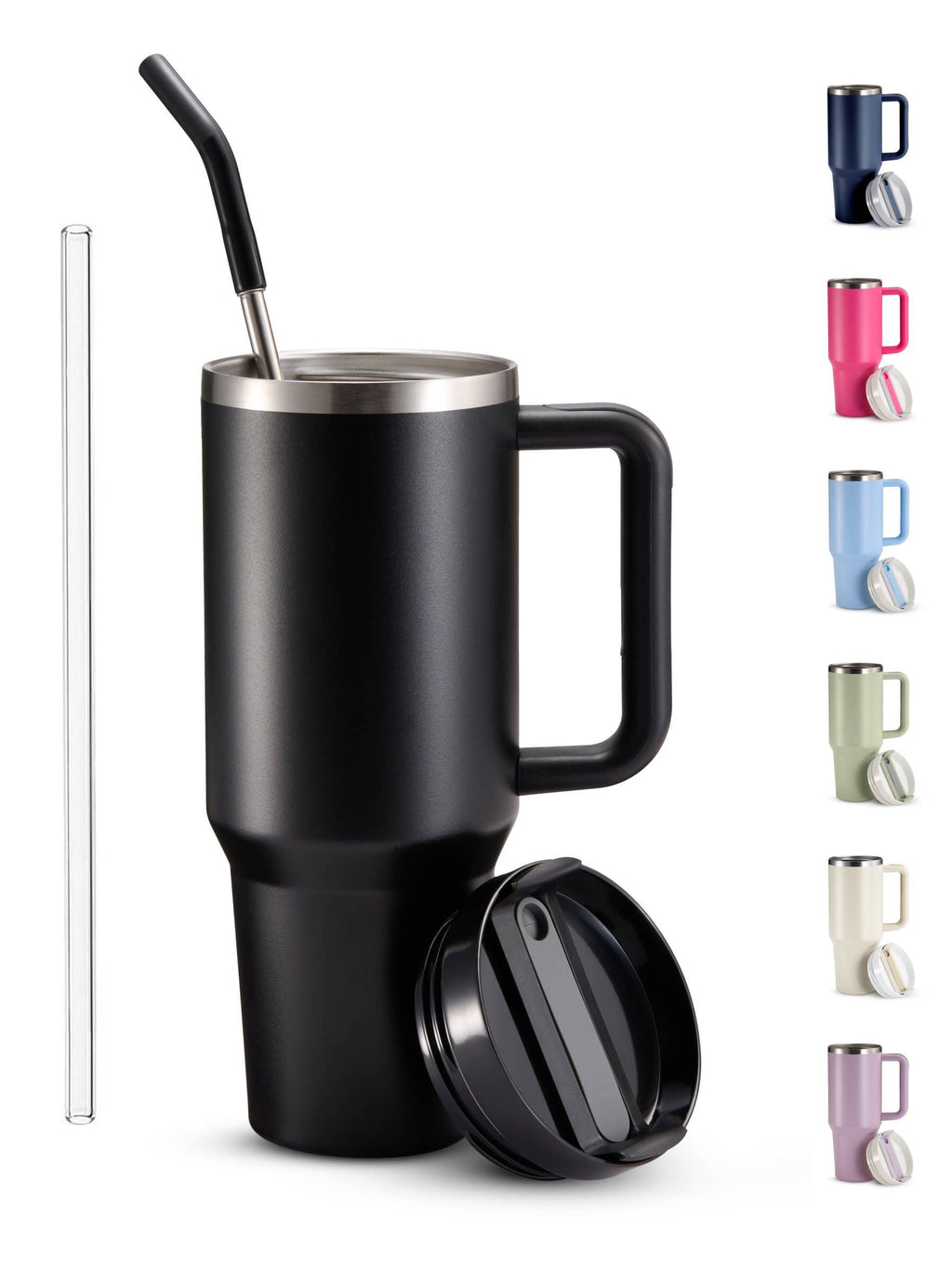 Kook Stainless Steel Tumbler, with Straw and Handle, 40 oz