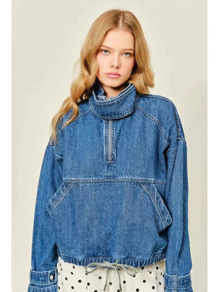Drawstring Hem Denim Jacket