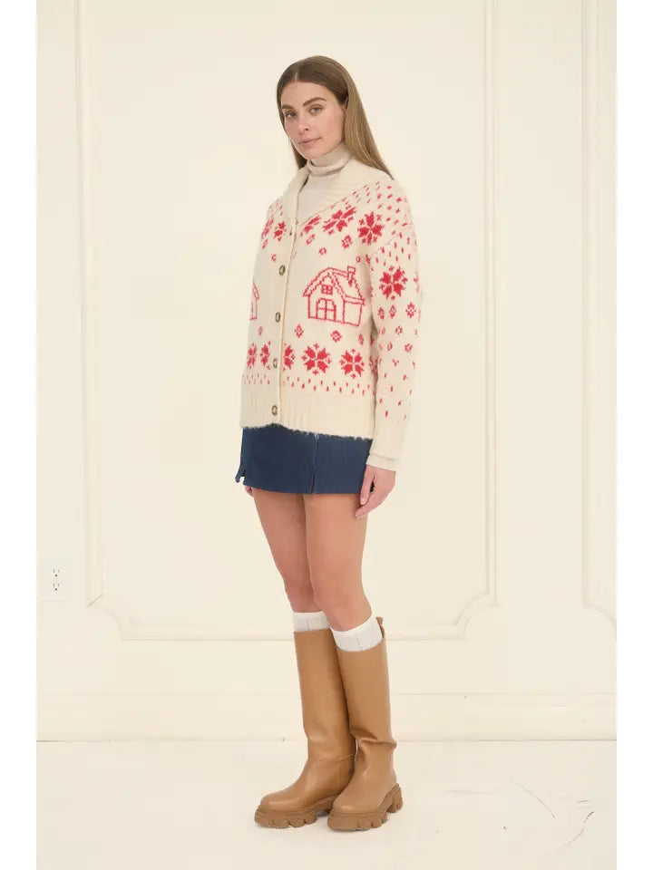 SNOWFLAKE BUTTON UP KNIT SWEATER CARDIGAN