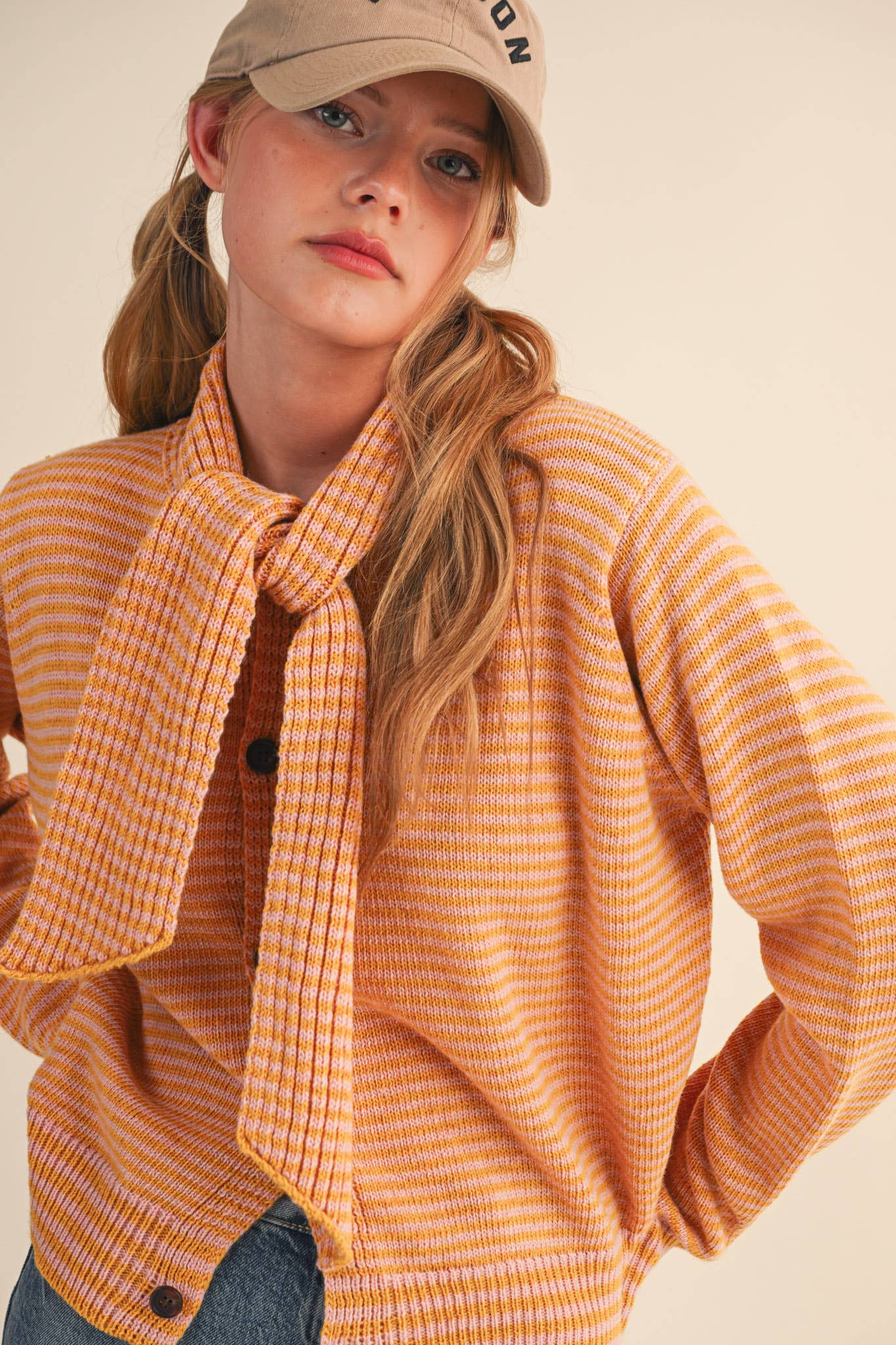 STRIPED TYING NECK SWEATER CARDIGAN MSW11125