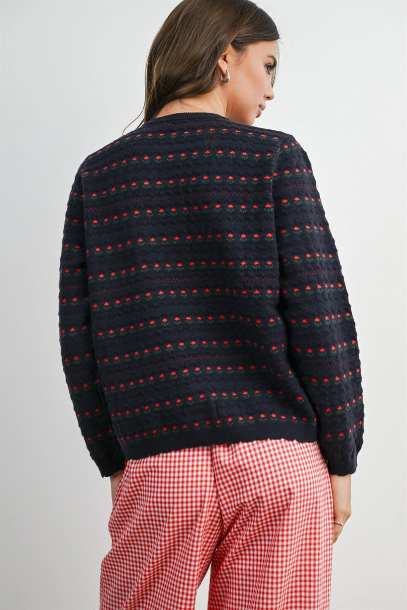Navy Floral Button-Front Cardigan