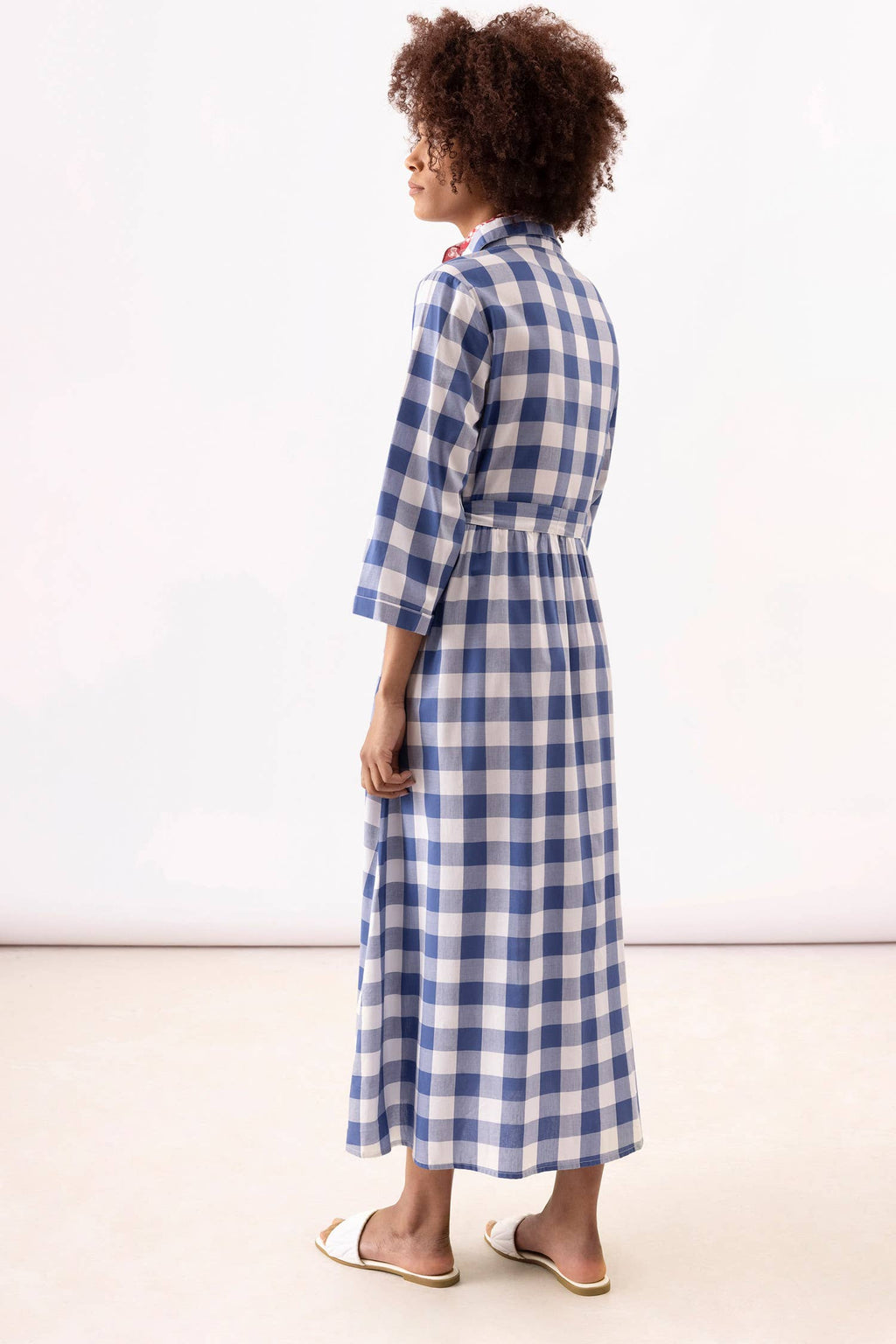 Checkered Shirt Dress - BLUE