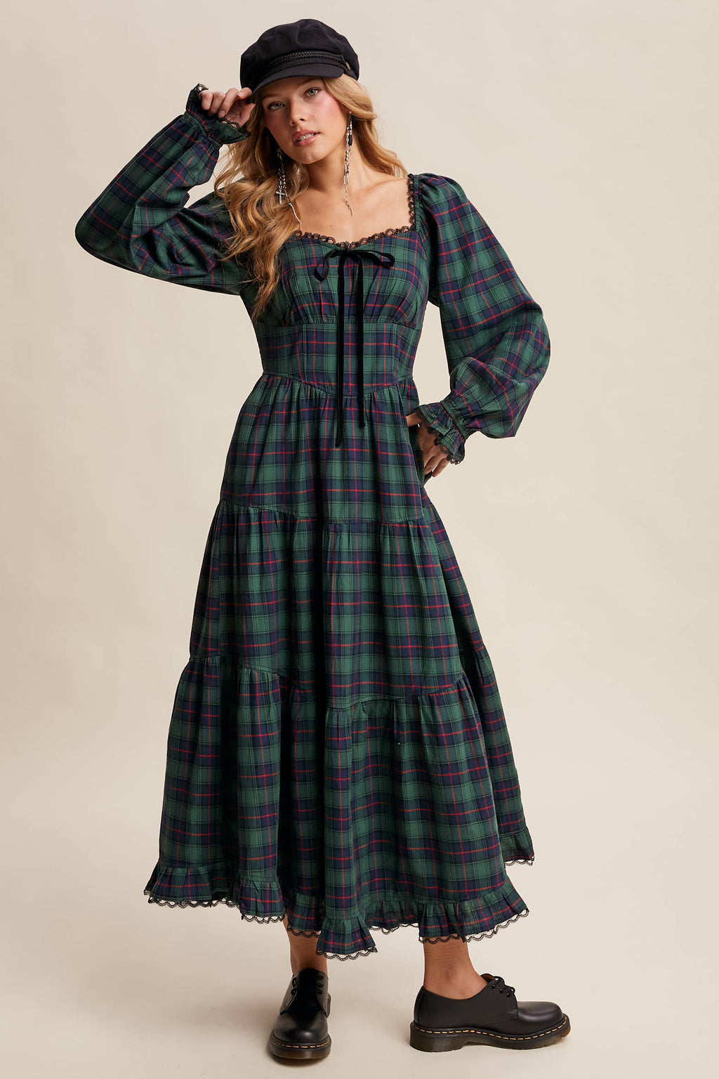Plaid Tiered Maxi Dress LD1598