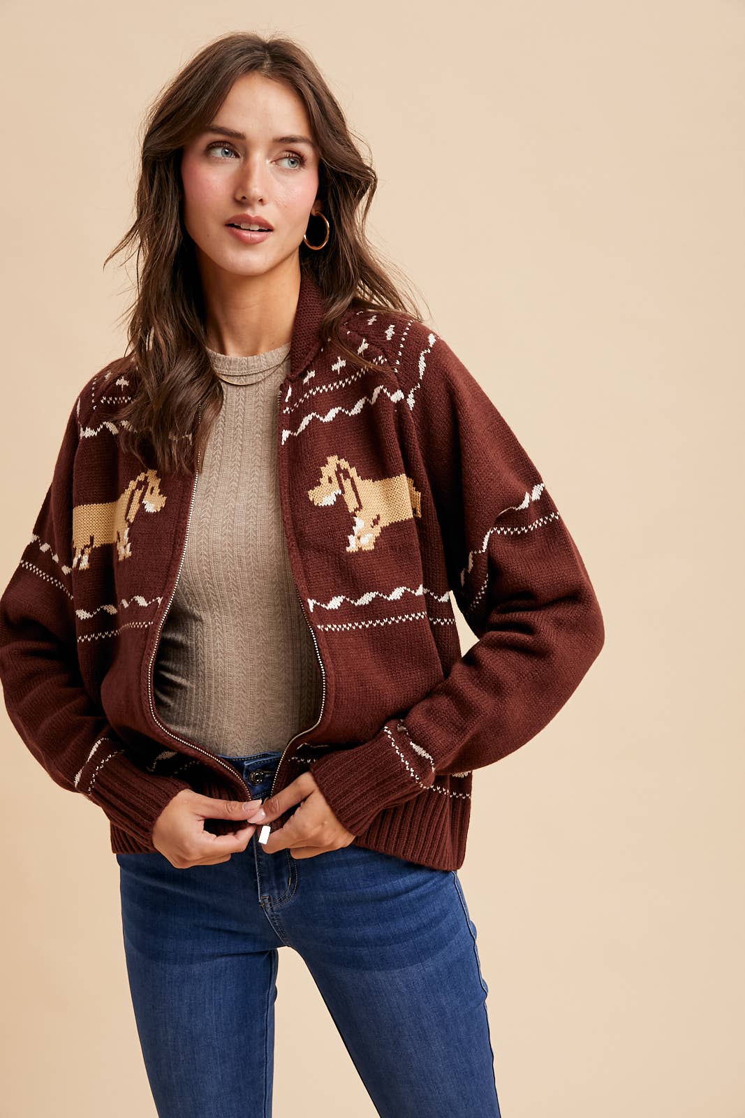 DACHSHUND ZIP UP CARDIGAN